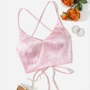 WOMEN'S SHEIN SATIN LACE UP BACKLESS CROP CAMI TOP